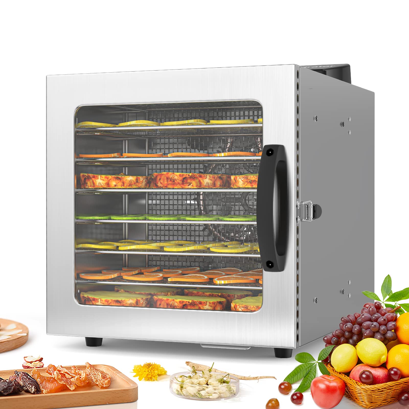 Lecon Dehydrator Stainless Steel Dehydrator Food 30-90°C, 24-Hour Timer Dehydrator for Food, Meat, Fruit, Vegetable Dryer, Fruit Dryer, Dehydrator with Apron, Sealed Tank (8 Levels)
