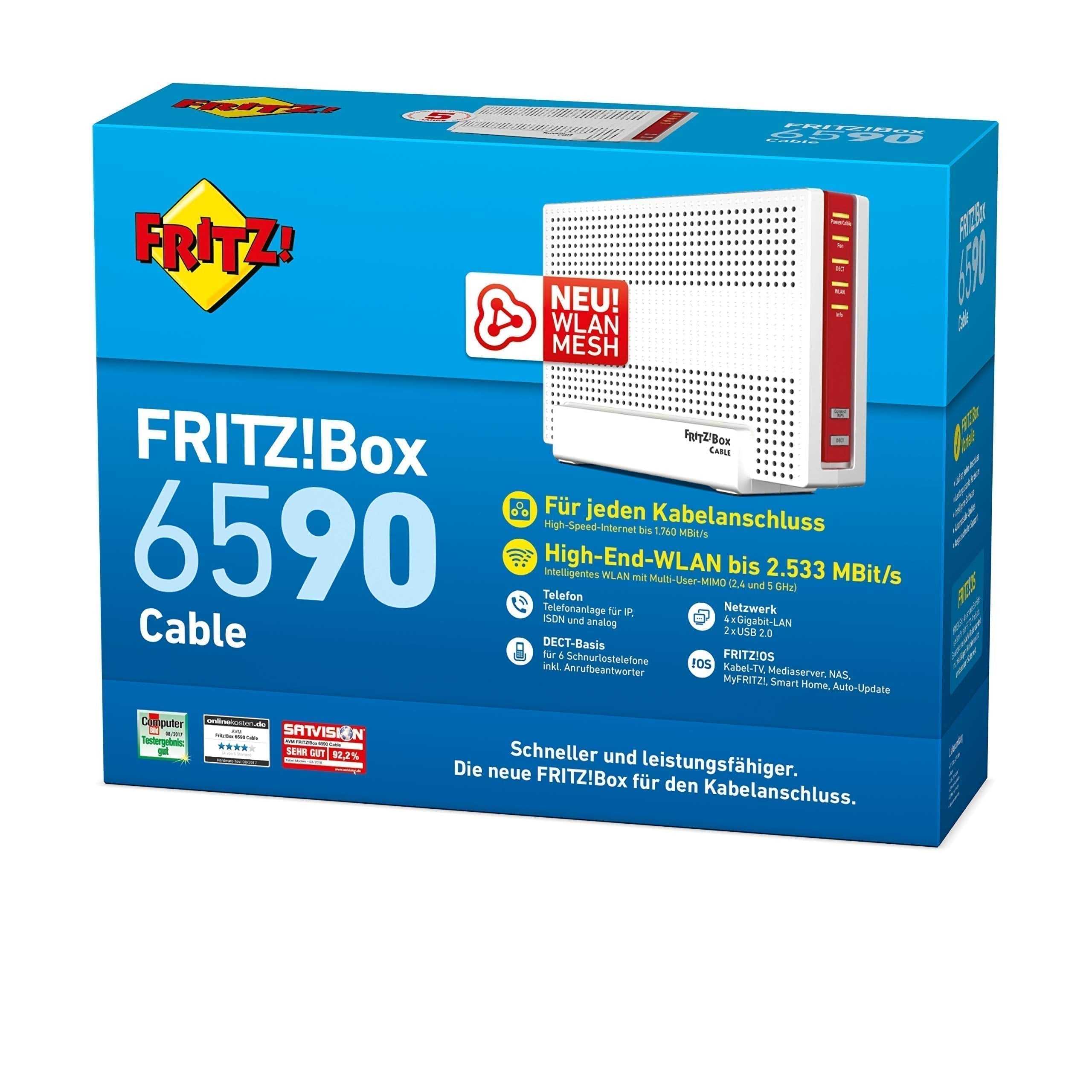 AVM FRITZ!Box 6590 Cable WLAN AC+N (DOCSIS 3.0, Dual-WLAN 1.733 Mbit/s + 800 Mbit/s, VoIP)