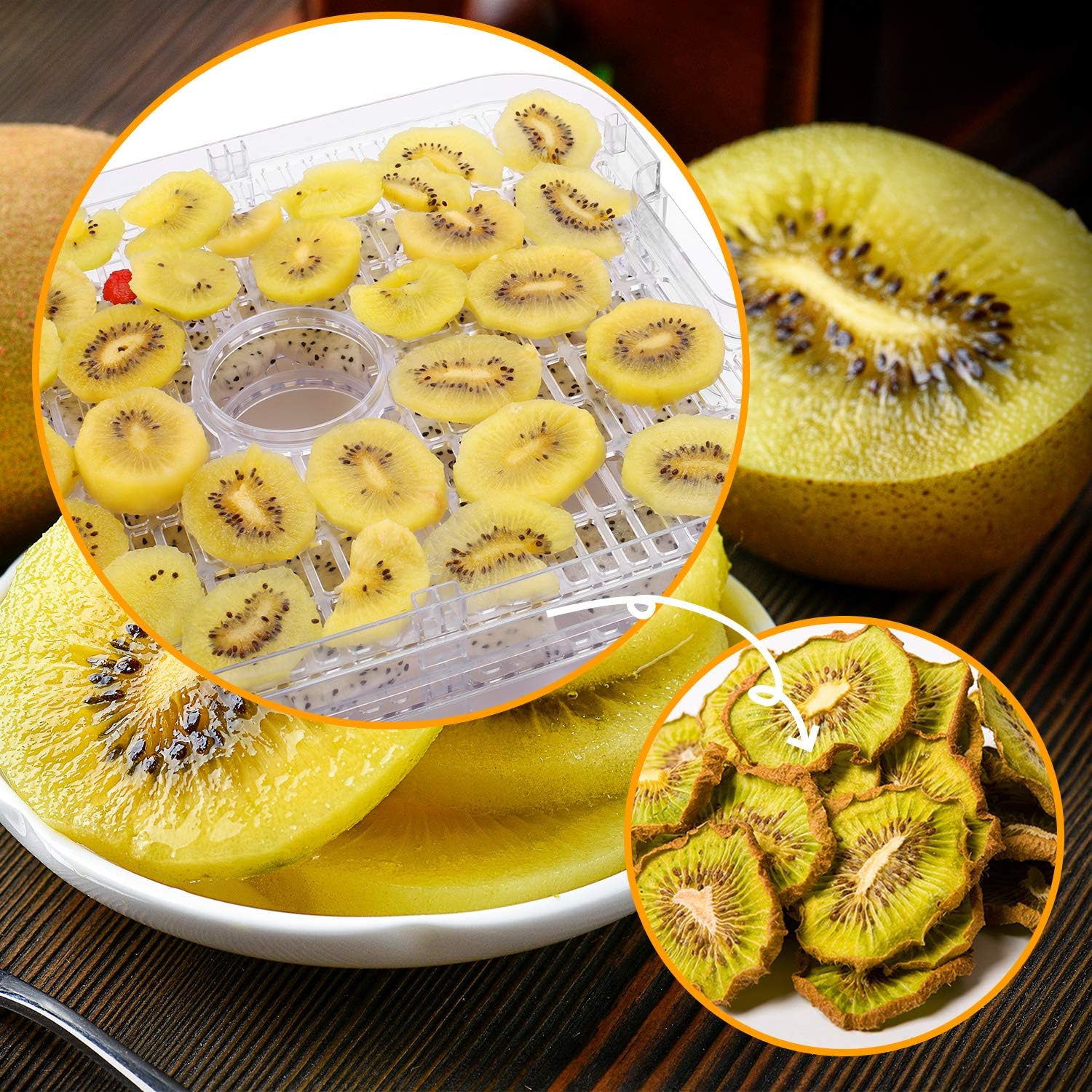 Dehydrator Dehydrator with Temperature Control, 8 Levels Removable Dehydrator, Temperature Control 35-70°C for Meat, Fruits, Vegetables and Nuts, 400 W, Button, BPA-Free